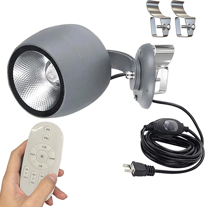 Kiven LED Indoor/Outdoor Waterproof Spotlight Dimmable Porch Light with 9.84 FT Plug-in Cord and Remote Control 7W Plug in Accent Light with Vinly Siding Hooks for Plants Porch Garden