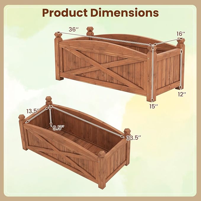 Giantex Wooden Raised Garden Bed w/ 5 Drainage Holes Elevated Rectangular Outdoor Planter Box for Flowers Herbs Vegetables Wood Gardening Container for Patio Garden Yard Balcony 36'' x 16'' x 15''