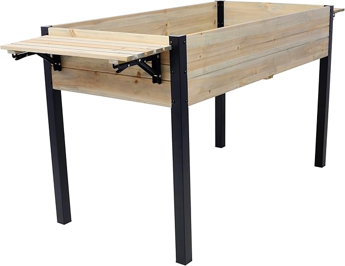Raised Garden Bed Metal Leg Wood Planter Boxes with Folding Storage ShelfElevated Planter Box for Growing Fresh Herbs Vegetables Flowers Great for Outdoor Patio Deck Balcony