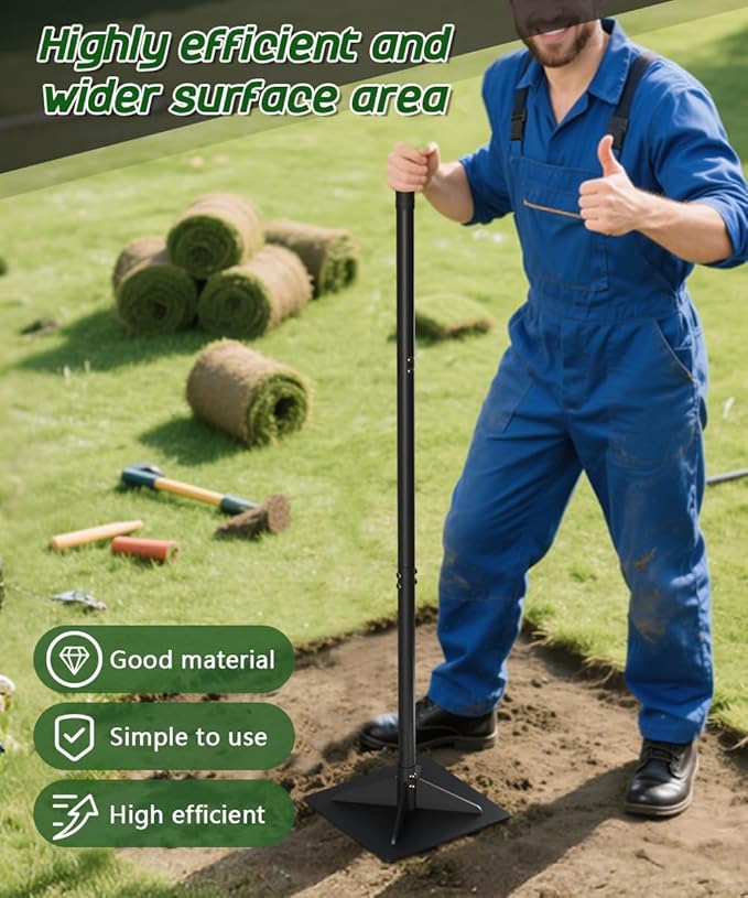 Thickened Garden Steel Tamper with 47 inch Adjustable Handle &amp Rubber Grip 10x10 Heavy Duty Soil Tamper Tool for Ground &amp Gravel Leveling Steel Dirt Compactor for Yard Sand Driveway