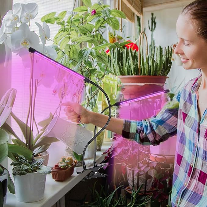 Grow Light Plant Lights for Indoor Plants2 Heads LED Grow Light with Full Spectrum &amp Red Blue Purple Spectrum for Indoor Plant Growing Lamp3/9/12H Timer 10 Dimmable Levels (Both-Head)