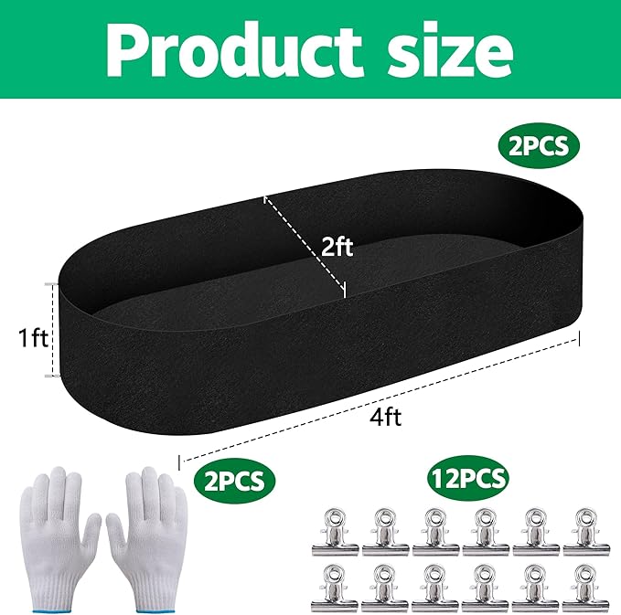 2 Sets 4 x 2 x 1 ft Raised Garden Bed Liner Bag Breathable Grow Bed Fabric Liners with Clips and Gloves Garden Box Non Woven Bag for Outdoor Plants Growth Keep Soil Isolation (No Garden Bed)
