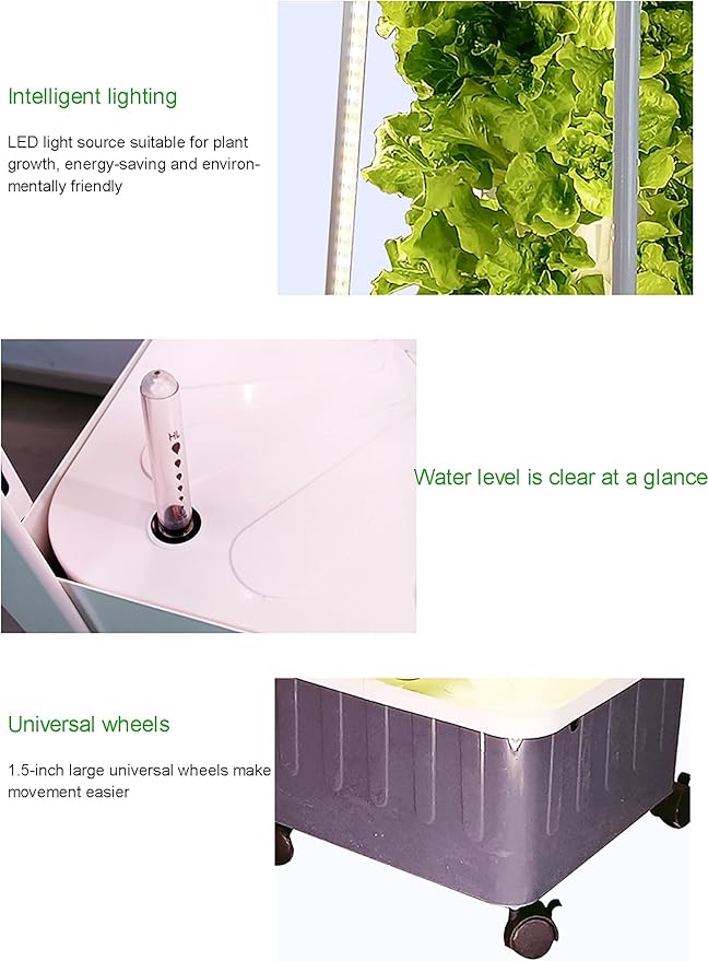 Hydroponics Tower Indoor Growing System 40-Plant with Plant Fill Light Movable Water Tank Vegetable Plant Hydroponic Germination Kit for Gardening Lover