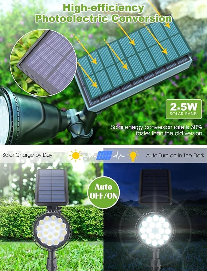 Solar Spot Lights Outdoor2.5W Solar Panel and Bright 2 in 1 Waterproof Solar Powered Landscape Spotlights Wall Light for Garden Patio Yard Flag Pole PoolWarm Light6 pcs (White Light 4 pcs)