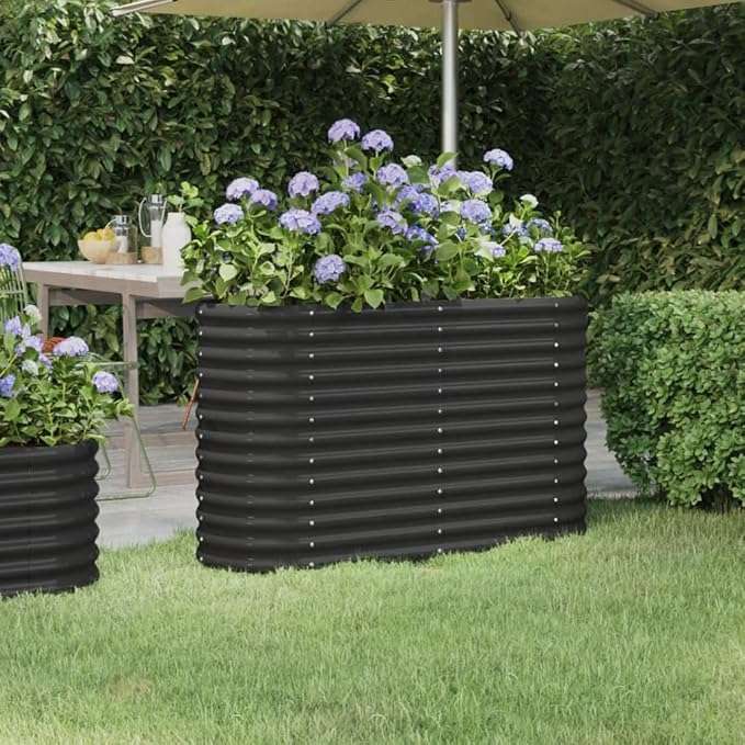 SKM Garden Raised Bed Powder-Coated Steel 114x40x68 cm Anthracite (Weight-7KG)