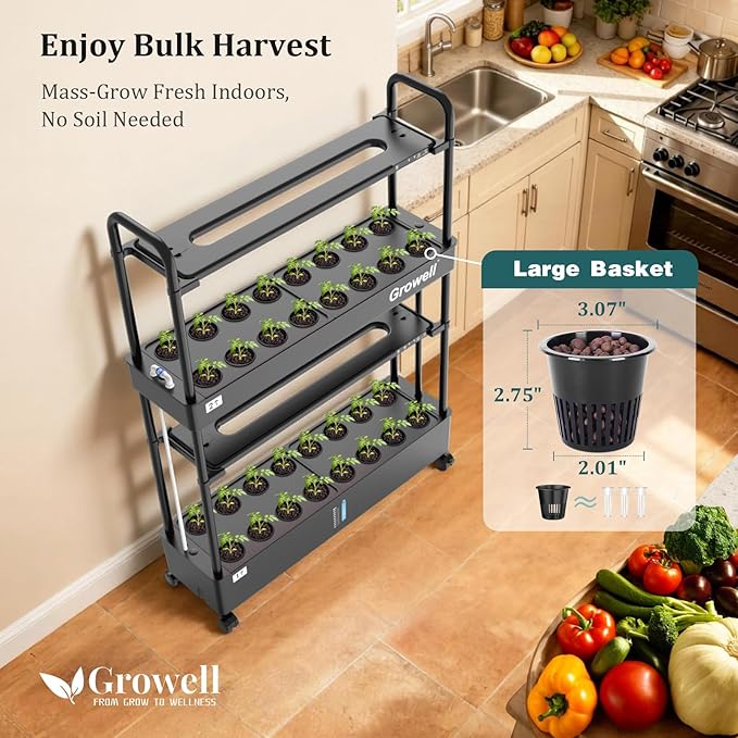 Large Basket Hydroponics Growing System Kit 32 Pods Vertical Hydroponic Garden with 2 Grow Light Modes Auto Circulating Water System 32L Indoor Gardening System for Herb Vegetable Fruit