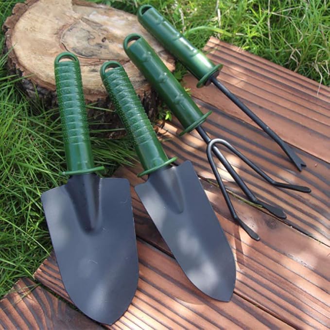 Gardening Tools Set of 4 Gardening Hand Tools Including Rake Tip Shovel Round Shovel Seedling Device Planting Supplies Outdoor and Indoor