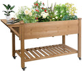 Raised Garden Bed with Wheels Wood Elevated Garden Box with W-Connection Tabsfor Vegetable Flower Herb Large Storage Shelf Easy to Assemble 55.5x24x32in