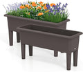 Raised Garden Bed Set of 2 31.5 x 12 x 16 Self-Watering Planter Box w/Removable Legs &amp Drainage Holes Plastic Rectangular Garden Bed for Flowers Herbs Backyard Patio Balcony (Coffee)