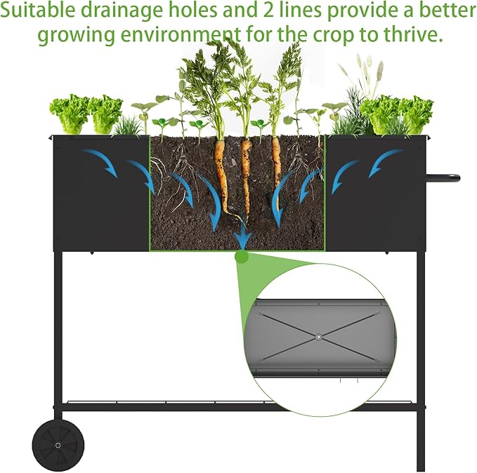 34 × 15 × 31 Inches Raised Garden Bed with Legs/Storage Shelf Mobile Planter Box for Outdoor Plants Elevated Garden Bed for Backyard Balcony Black