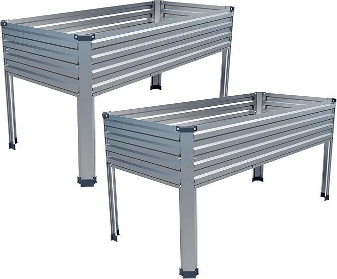Galvanized Raised Garden Bed with Legs2PCS 48×24×30in Elevated Planter Box for BackyardOutdoor Garden Patio Balcony 350lb CapacitySilver