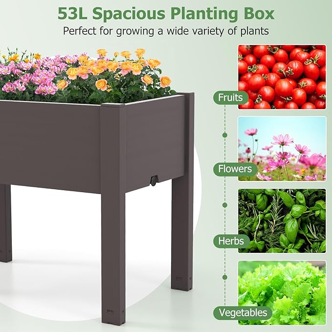 Raised Garden Bed Outdoor Elevated Planter Boxes with Legs &amp Water Level Indicator Garden Box Self-Watering Raised Beds for Gardening Balcony &amp Deck (Coffee)