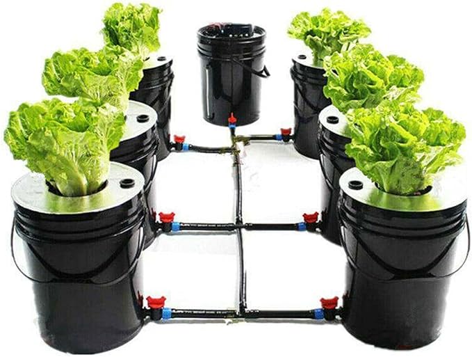 7 Bucket Hydroponic Growing System Kit - 5 Gallon with Pump Air Stone and Water Leveler for Indoor/Outdoor Leafy Vegetables - Complete Hydroponic Setup