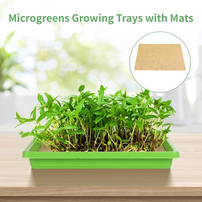 16 Pcs Jute Hydroponic Grow Mat Kit Includes 8 Trays &amp 8 Absorbent Jute Mats Organic Indoor Microgreens Cultivation Set