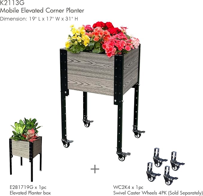 Everbloom Modular Elevated Wood Plastic Composite Planter Box in Gray 19 D x 17 W x 28 H –Architecturally Designed Premium Planter for Flowers Herbs &amp Veggies - Elevate Your Gardening Experie