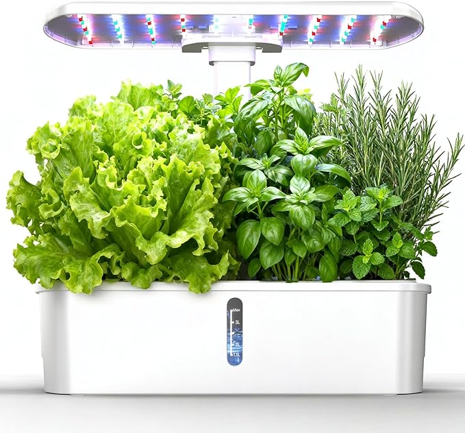 Hydroponics Growing System Kits Controlled Smart Indoor Garden with LED Grow Light Full Spectrum 12 Pods Plant Germination Kit with Mini Quiet Pump for Vegetables and Herbs Height Adjustable