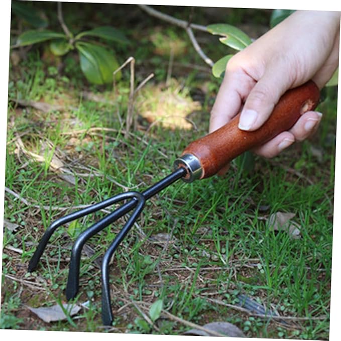 Toyvian Garden Tool Set 4pcs Small Gardening Hand Shovels for Digging Planting with Narrow Extended Shovel 3-Prong Rake Dual-use Hoe Rake and Soil Scoop for Flower Beds and Vegetable