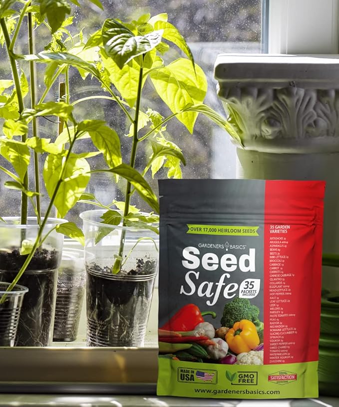 Gardeners Basics Seed Safe Kit - 35 Easy to Grow Heirloom Vegetable Seeds for Beginners - Non GMO Garden Starter Set with 17000+ Seeds - Gardening Gift for Families