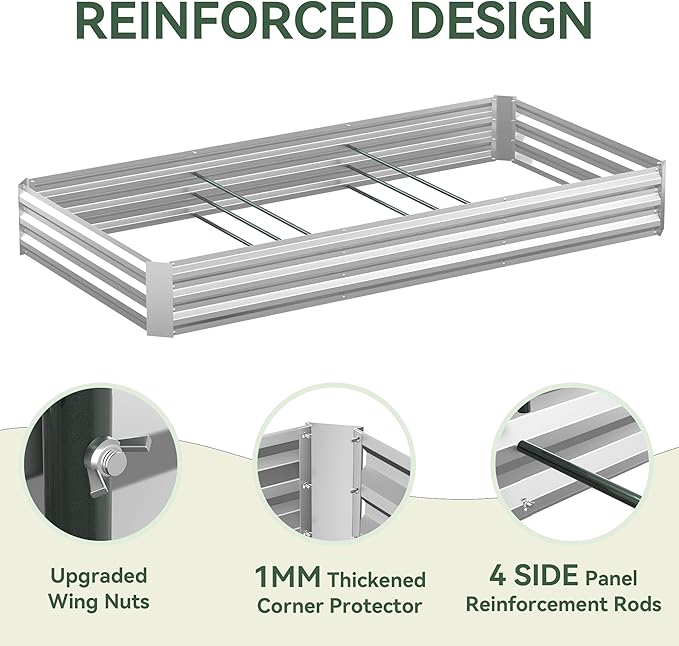 Raised Garden Bed with Self-Watering System 8x4x1 ft Elevated Planter Boxes Outdoor with PE Cover Galvanized Raised Beds for GardeningVegetablesFlowers Backyard Patio
