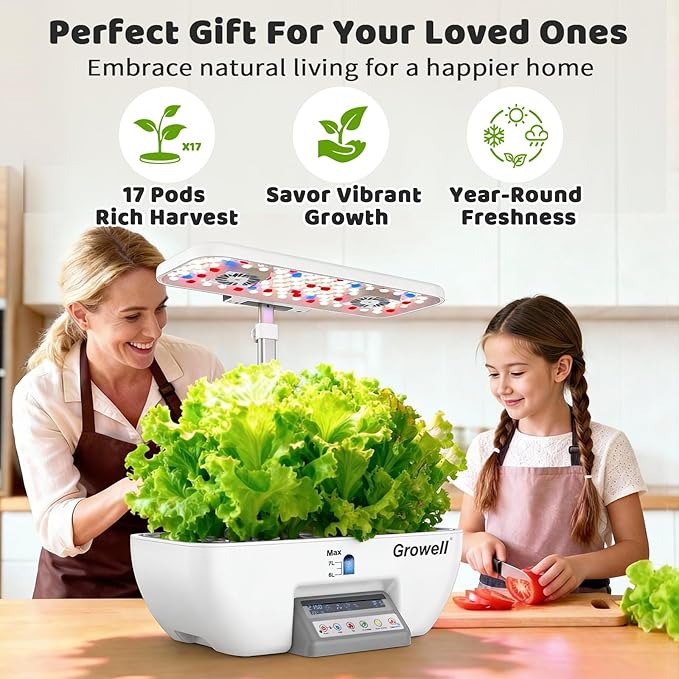 Hydroponics Growing System Kit 17 Pods Indoor Herb Garden with 2 Fans Circulation Grow Light Smart Water Cycle Auto Timer 10L Water Tank Perfect Indoor Gardening System Gifts (White)
