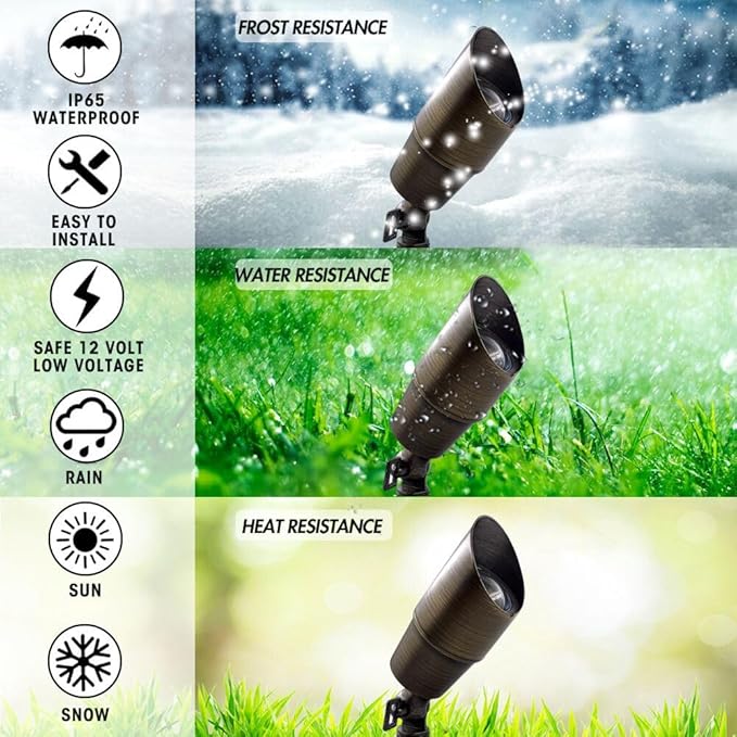 LED Spot Lights Outdoor Landscape Lighting 107 - Solid Brass Spotlight LED Yard Lights Security Landscape for Beautiful Bright Long Lasting Home Garden Patio Pool Area Deck Lighting (No Bulb)