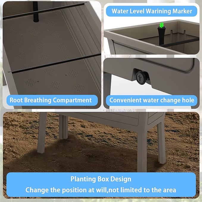2-Pack 26.5 Gallon Elevated Raised Garden Bed 44 Large Planter Box Sturdy Resin Weather-Resistant Planting Container for Vegetables Herbs &amp Flowers Ergonomic Raised Bed for Patio Balcony (Ta