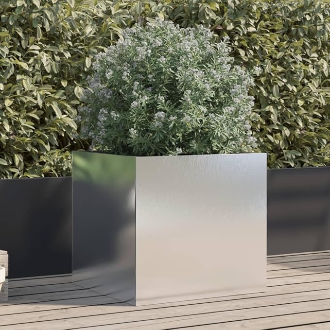 Stainless Steel Raised Garden Bed Planter Silver 19.3 x 18.5 x 18.1 Sturdy Elevated Garden Box for Flower Beds Patio Planters Outdoor Vegetable Garden
