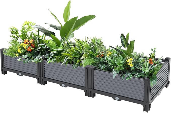 47x15x6in Raised Garden Beds Outdoor Planter Boxes Outdoor for Vegetables Flowers Herbs Garden Box with Drain Outlet Plastic Planter Raised Beds