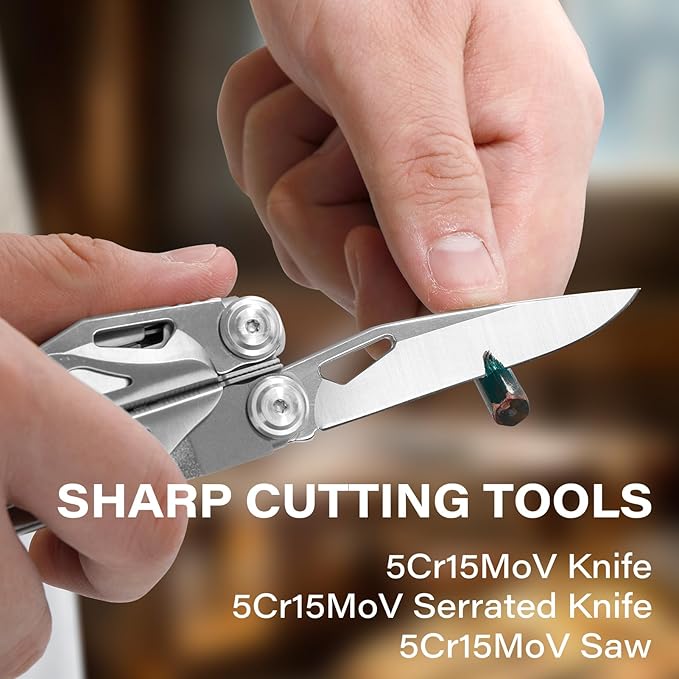 EDC Multitool 21-in-1 Heavy-duty Stainless Steel Finish Multi Tool Pliers with Safety Locking | Seat Belt Cutter - Men's Gift Set Including Nylon Sheath for DIY Home Garden &amp Outdoors