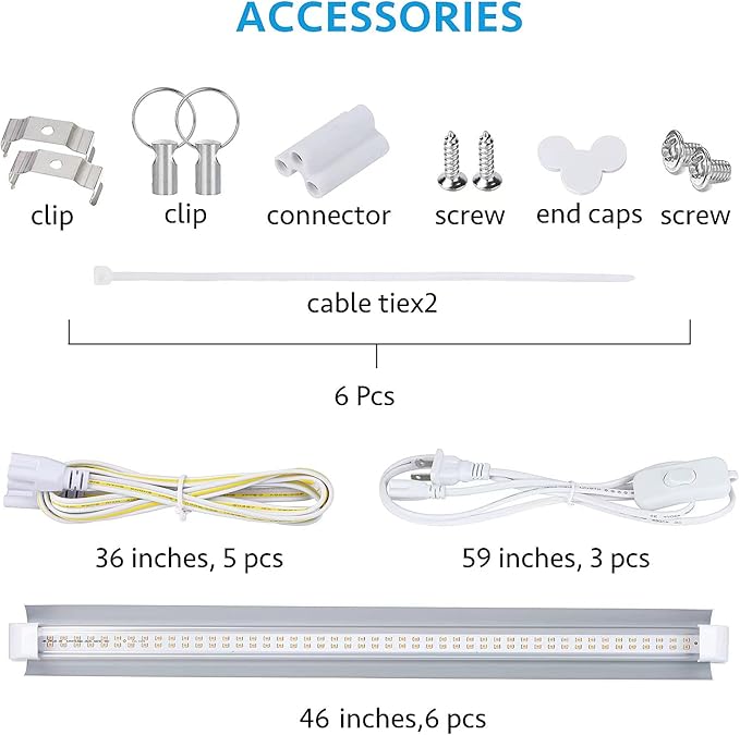 Grow Light for Indoor Plants 4ft T8 270W (6 x 45W) Super Bright Full Spectrum Sunlight LED Grow Lights 6-Pack