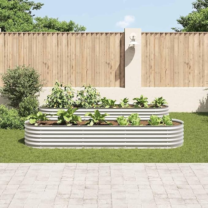 Powder-Coated Garden Raised Bed Metal Planter Box for Vegetables Flowers Herbs Silver Galvanized Steel Large Durable-590