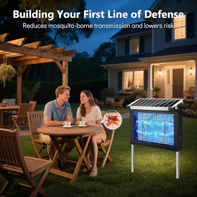Solar Bug Zapper Outdoor Mosquito Zapper Waterproof Electric Fly Zapper Rechargeable Mosquito Killer Lamp with 10W Solar Panel 4500V Cordless Fly Trap for Backyard Patio Garden RV Camping