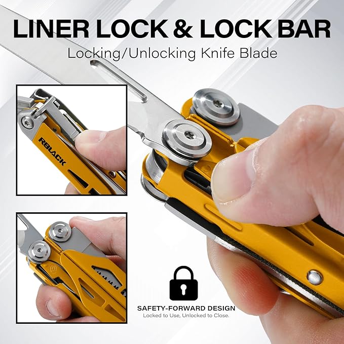 Multitool 21-in-1 Multi Tool Pliers with Safety Locking and Spring-Action Scissors Heavy-duty Stainless Steel Multi-tool Set with Nylon Sheath for Work Home Garden DIY &amp Auto Maple Yellow