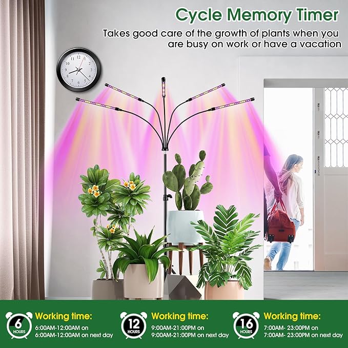Wolezek Grow Lights for Indoor Plants 2 Pack Full Spectrum Plant Light with Adjustable Stand 5-Head LED Grow Light with Auto 6/12/16H Timer 5 Brightness Levels Ideal for Large &amp Tall Plants