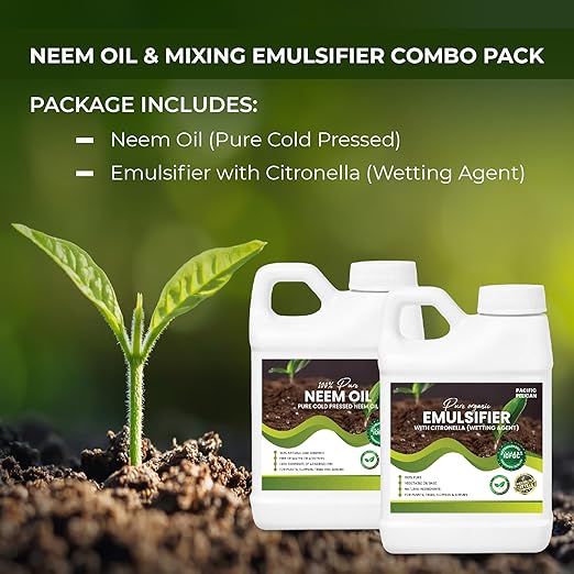 100% Pure Neem Oil &amp Citronella Emulsifier Combo - Natural Plant Care and Wetting Agent for Plants Trees (32 oz)