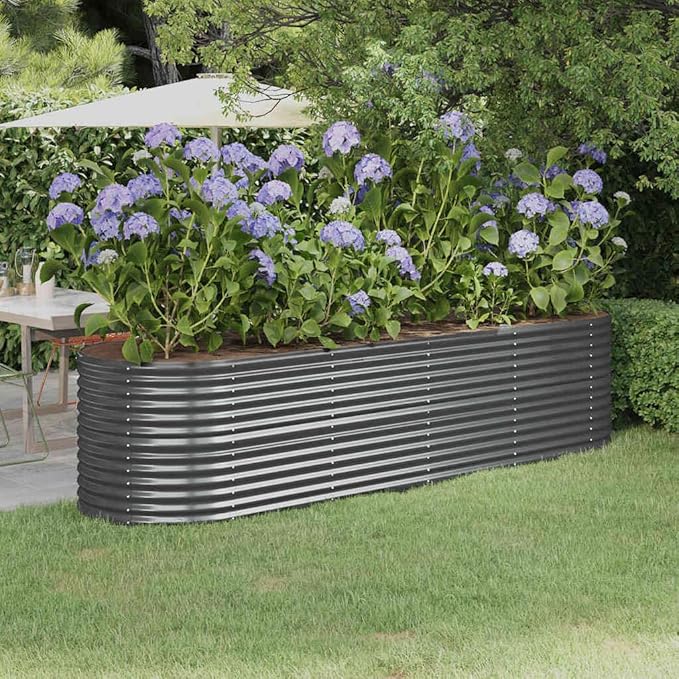 YAFF Oval Steel Raised Garden Bed Large 116.5'' Outdoor Planter Box with Weather-Resistant Powder-Coated Finish in Modern Anthracite for Backyard Patio Balcony Gardening