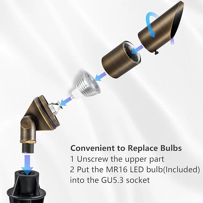 LumStory Brass Landscape Spotlight Low Voltage Landscape Lights 12V AC/DC Bronze Waterproof Shroud Adjustable Outdoor Landscape Lighting for Tree Wall Garden with MR16 LED Bulb 5W 3000K Warm White