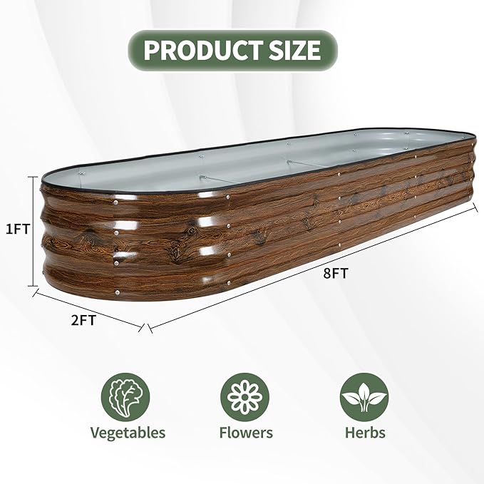 1MORE Galvanized Raised Garden Bed- Planter Garden Boxes Outdoor Raised Beds for GardeningMetal Garden Bed Kit for Vegetables Flower Planter Raised Beds.8x2x1ft Grain-2pcs