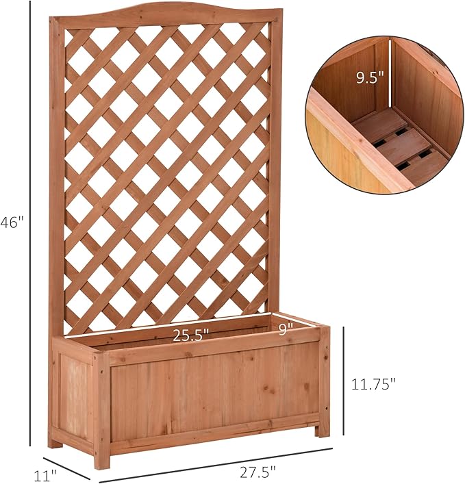Wooden Raised Garden Bed with Trellis 46 Planter Box to Grow Vegetables Herbs and Flowers for Backyard Patio Brown