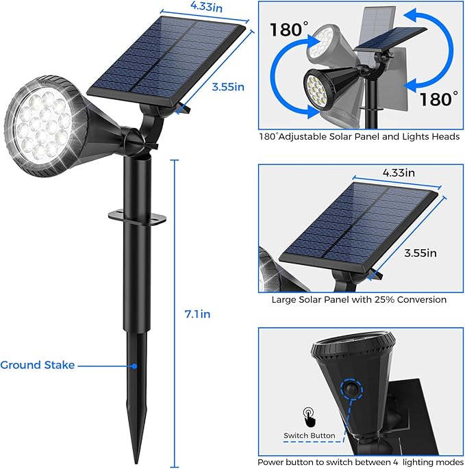 Solar Spot Lights Outdoor 4 Modes/8 Pack Solar Spotlights Waterproof 180° Adjustable Powered Landscape Lights Outdoor Solar Lights for Yard Garden Pathway Flag Tree Wall Statue Cool White