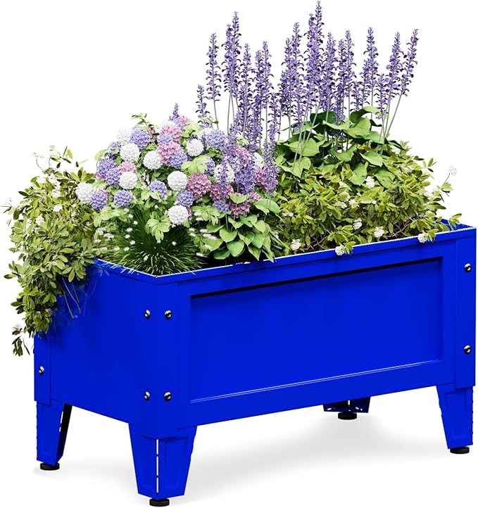 Elevated Metal Planter Box Stand Heavy Duty Raised Garden Bed for Vegetables Flowers Herbs Indoor Outdoor Use Deep Blue