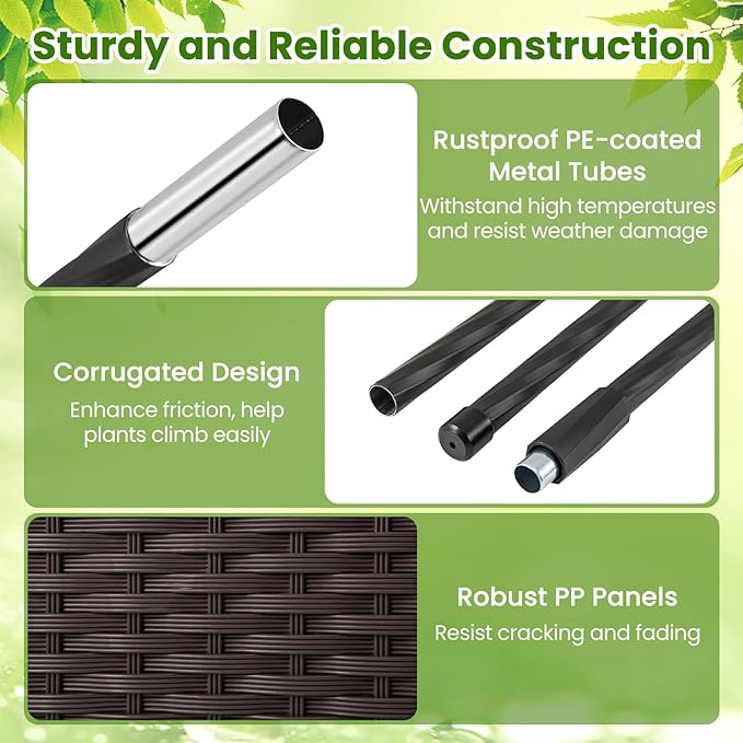 Giantex Raised Garden Bed with Lattice Trellis Self-Watering Planter Box with Drain Hole for Vine Vegetable Herb Flower Fruit Indoor Outdoor Standing Privacy Fence for Yard Porch Balcony