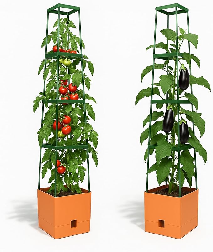 Bio Green Maxitom - 1.5 m Trellis for Climbing Plants - Plant Support for Climbing Plants Vines Vegetables Tomatoes - Garden Trellis - Planter Box with Trellis - 2 Pack Plant Towers - Terracotta