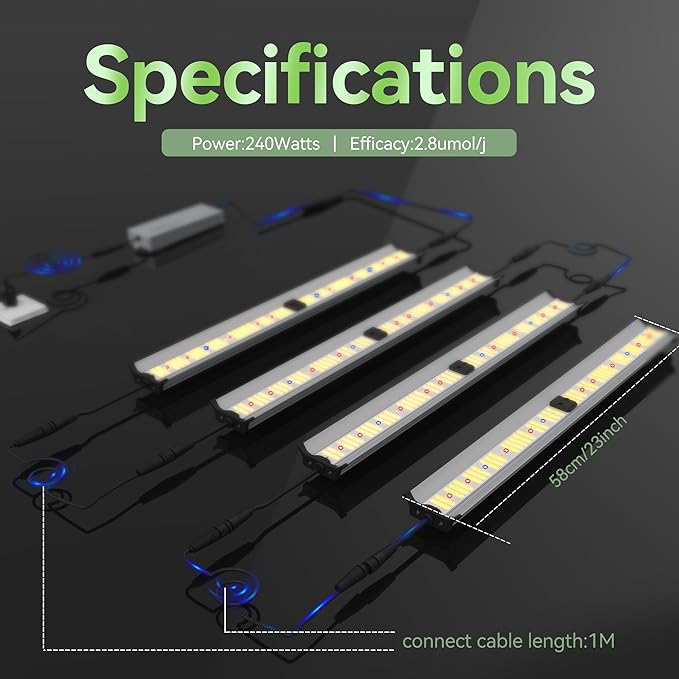 FARMLITE Grow Light Bars Full Spectrum Led Grow Lamps Grow Lights for Indoor Plants Dimmable Daisy Chain for Grow Lights Supplemental Lighting for Grow Tent (240watts)