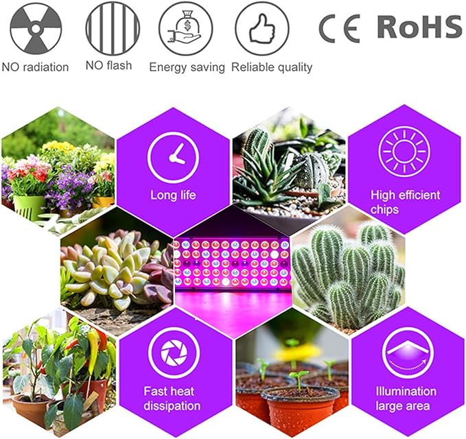 LED Grow Lights Full Spectrum Grow Lamp 25W Plant Growing Seedling Lamp for Indoor Greenhouse Seedlings Veg Flowers US Plug 110‑220V