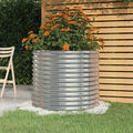 Round Garden Planter Powder-Coated Steel Round Raised Garden Bed for VegetablesOutdoor Garden Raised Planter Box Backyard Patio Planter Raised Beds 31.5x31.5x26.8 Silver -484
