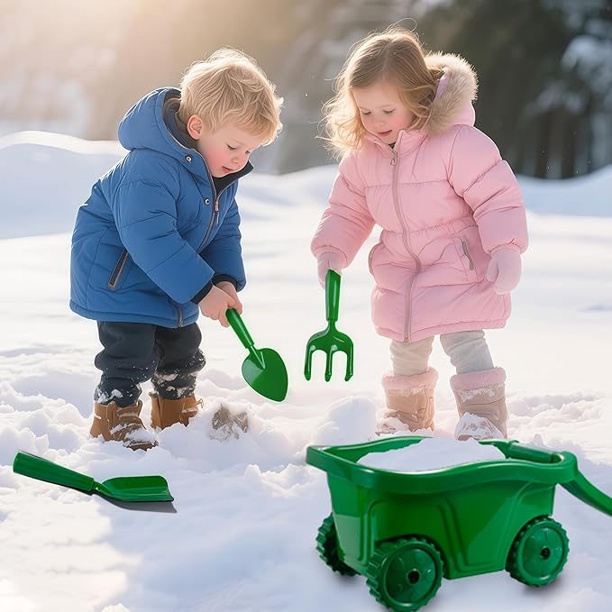 Duckura Kids Wheelbarrow Set - Gardening Tools for Kids with Shovel Rake Trowel Outdoor Yard Lawn Digging Weed Toys Easter Birthday Gifts for Boys Girls Age 2 3+Years Old(Green A)