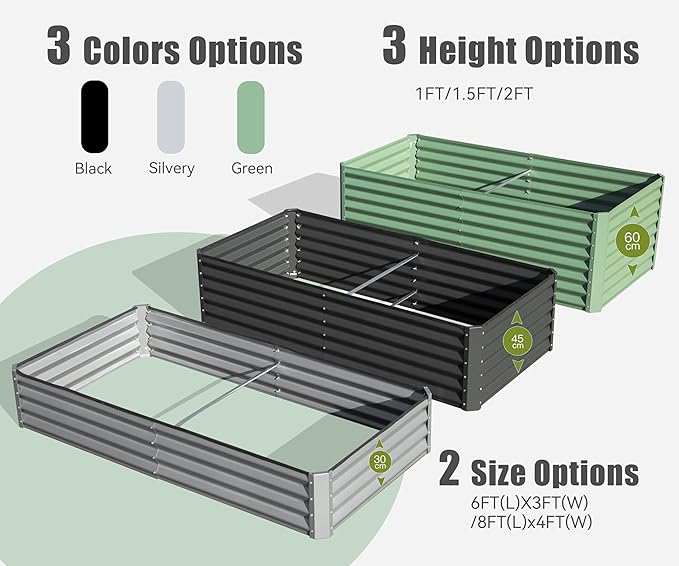 8x4x1 ft Galvanized Raised Garden Bed Outdoor Planter Garden Boxes Large Metal Planter Box for Gardening Vegetables Fruits Flowers Gray