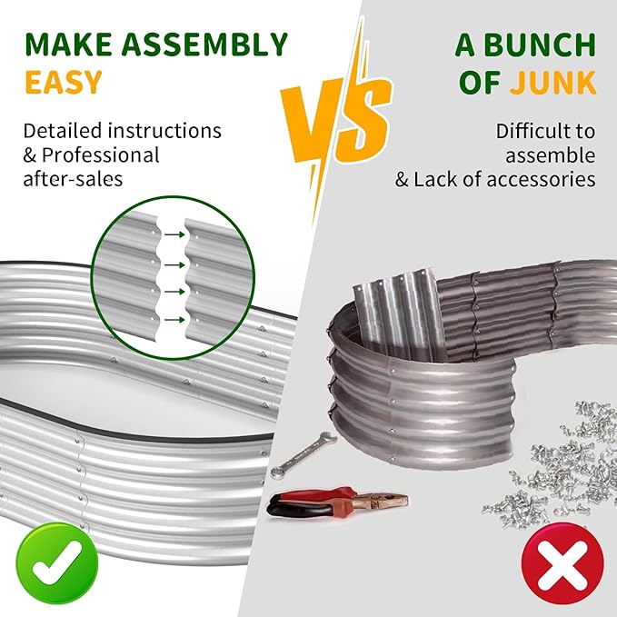 SHAREWIN Oval Galvanized Planter Raised Metal Garden Bed Kit for Gardening Outdoor8x4x1ft Planter Grow Garden Box Raised Flower Bed(6 PCS)