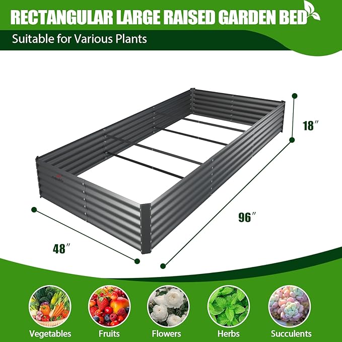 A ANLEOLIFE 4 Pcs 8X4X1.5 ft Rectangular Galvanized Raised Garden Beds Outdoor for Planting Vegetables Flowers Herb Quartz Grey